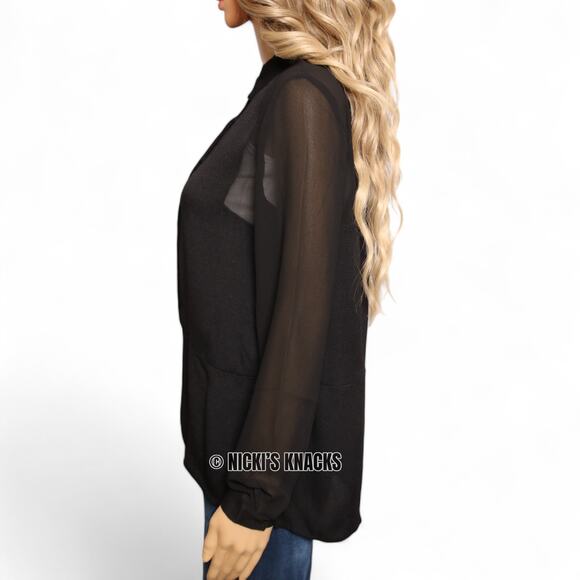 Anthropologie See U Soon Sheer Sleeve Black Collared Button Blouse Size XS - Picture 3 of 10